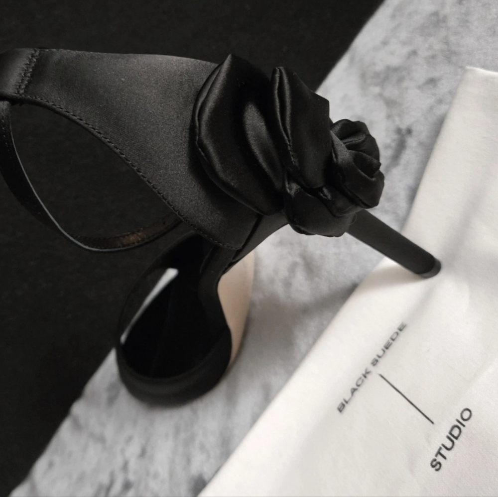 ​Black Suede Studio Josey 100 Rosette Sandals 11 / 41 NIB